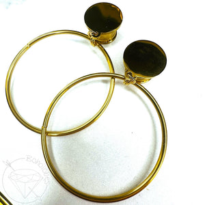 Gold wire Hoop screw-back plugs gauges tunnels sizes 4g 2g 1g 0g 11/32" 00g 7/16" 1/2" 9/16" 5/8" 18mm 3/4" 20mm 7/8" 1"