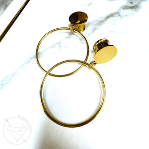 Gold wire Hoop screw-back plugs gauges tunnels sizes 4g 2g 1g 0g 11/32" 00g 7/16" 1/2" 9/16" 5/8" 18mm 3/4" 20mm 7/8" 1"