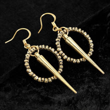 Load image into Gallery viewer, Yellow gold hoop and dagger screw back plugs gauges tunnels: 2g 0g 00g 1/2&quot; 9/16&quot; 5/8&quot; 18mm 3/4&quot; 20mm 22mm 25mm