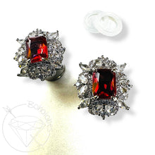 Load image into Gallery viewer, Art deco rhinestone coral red steel formal wedding bridal plugs gauges 4g 2g 1g 0g 11/32&quot; 00g 7/16&quot; 1/2” 9/16”