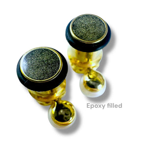 Gold crystal and pearl plugs Square CZ halo stud wedding bridal plugs for gauged or stretched ears: Size 0g 8mm