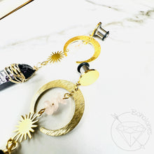 Load image into Gallery viewer, Bohemian crescent moon quartz gold single flare plugs gauges tunnels 8g - 1&quot;