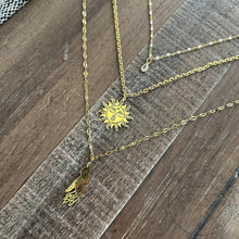 Load image into Gallery viewer, Sun and celestial hand 18k Gold chain stack layering necklace