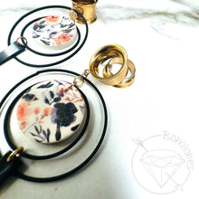 Load image into Gallery viewer, Rose gold / copper floral black fall fashion hoop earrings screw back plugs gauges tunnels: 2g 0g 00g 1/2&quot; 9/16&quot; 5/8&quot; 18mm 19mm 22mm 25mm
