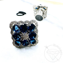Load image into Gallery viewer, Square chunky brooch rhinestone clear and sapphire crystal white gold formal wedding bridal plugs gauges 0g 11/32&quot; 00g 7/16&quot; 1/2” 9/16&quot; 5/8&quot;
