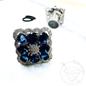 Square chunky brooch rhinestone clear and sapphire crystal white gold formal wedding bridal plugs gauges 0g 11/32" 00g 7/16" 1/2” 9/16" 5/8"