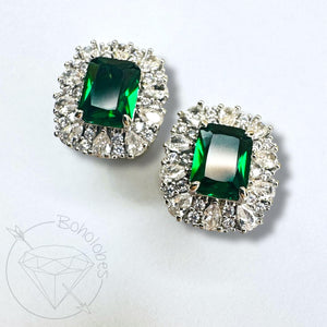 Emerald crystal plugs oval CZ white gold silver formal plugs gauges : Sizes 6g 4g 2g 1g 0g 11/32" 00g