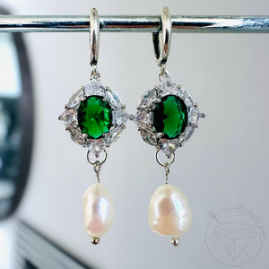 White gold emerald and pearl screw back plugs gauges tunnels: 2g - 30mm