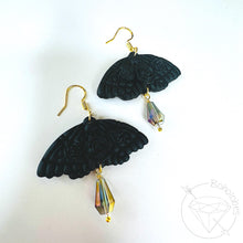 Load image into Gallery viewer, Black goth moth rose crystal screw back plugs gauges tunnels: 2g 0g 00g 1/2" 9/16" 5/8" 18mm 19mm 20mm 22mm 25mm