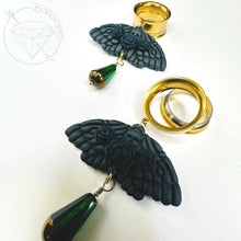 Load image into Gallery viewer, Green goth moth rose crystal screw back plugs gauges tunnels: 2g 0g 00g 1/2" 9/16" 5/8" 18mm 19mm 20mm 22mm 25mm