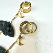 Load image into Gallery viewer, Black Goth Moth Celestial Dangle Plugs: Handmade Clay Ear Gauges