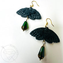 Load image into Gallery viewer, Green goth moth rose crystal screw back plugs gauges tunnels: 2g 0g 00g 1/2" 9/16" 5/8" 18mm 19mm 20mm 22mm 25mm