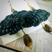 Load image into Gallery viewer, Green goth moth rose tiger eye screw back plugs gauges tunnels: 2g 0g 00g 1/2" 9/16" 5/8" 18mm 19mm 20mm 22mm 25mm