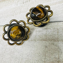 Load image into Gallery viewer, Tiger Eye Flower Plugs: Daisy Tunnels / Plugs