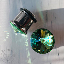 Load image into Gallery viewer, Austrian Crystal plugs stainless steel plugs for stretched ears Sizes: 00g 7/16” 1/2” 9/16” 5/8” 11/13” 3/4” 13/16”