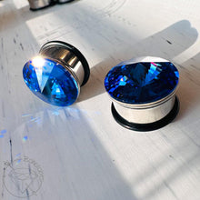 Load image into Gallery viewer, Austrian Crystal plugs stainless steel plugs for stretched ears Sizes: 00g 7/16” 1/2” 9/16” 5/8” 11/13” 3/4” 13/16”