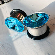 Load image into Gallery viewer, Austrian Crystal plugs stainless steel plugs for stretched ears Sizes: 00g 7/16” 1/2” 9/16” 5/8” 11/13” 3/4” 13/16”