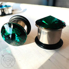 Load image into Gallery viewer, Austrian Crystal plugs stainless steel plugs for stretched ears Sizes: 00g 7/16” 1/2” 9/16” 5/8” 11/13” 3/4” 13/16”