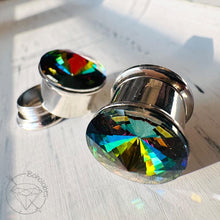 Load image into Gallery viewer, Austrian Crystal plugs stainless steel plugs for stretched ears Sizes: 00g 7/16” 1/2” 9/16” 5/8” 11/13” 3/4” 13/16”
