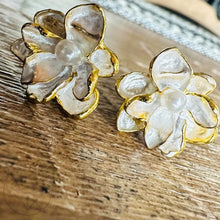 Load image into Gallery viewer, Pearl Flower Plugs / Tunnels – 22mm Floral Charm Earrings 2g 1g 0g 11/32” 00g 7/16” 1/2” 9/16”
