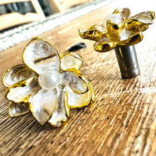 Load image into Gallery viewer, Pearl Flower Plugs / Tunnels – 22mm Floral Charm Earrings 2g 1g 0g 11/32” 00g 7/16” 1/2” 9/16”