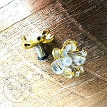 Load image into Gallery viewer, Pearl Flower Plugs / Tunnels – 22mm Floral Charm Earrings 2g 1g 0g 11/32” 00g 7/16” 1/2” 9/16”