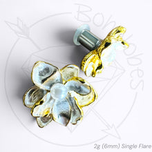 Load image into Gallery viewer, Pearl Flower Plugs / Tunnels – 22mm Floral Charm Earrings 2g 1g 0g 11/32” 00g 7/16” 1/2” 9/16”
