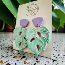 Load image into Gallery viewer, Monstera leaf clay tropical earrings