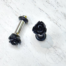 Load image into Gallery viewer, Tiny flower rose stainless steel plugs for gauged or stretched ears sizes: 14g, 12g, 10g, 8g, 6g, 4g