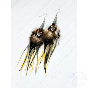 Pair of gold feather light weight metal dangle hoop earrings