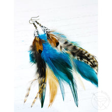 Load image into Gallery viewer, Pair of gold feather light weight metal dangle hoop earrings