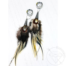 Load image into Gallery viewer, Pair of gold feather light weight metal dangle hoop earrings