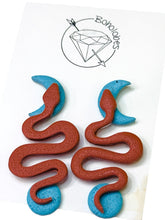 Load image into Gallery viewer, Pair of snake clay dangle earrings