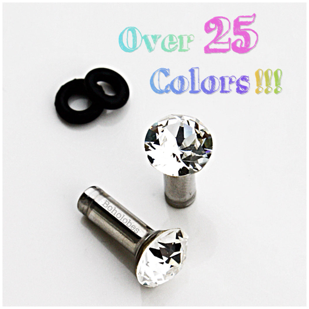 Crystal plugs stainless steel plugs / tunnels for gauges / stretched ears Sizes: 6g, 4g, 2g, 1g, 0g