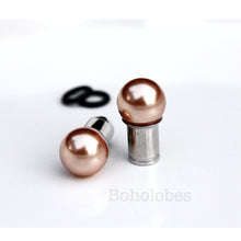 Load image into Gallery viewer, Rose Gold pearl plugs 6mm 8mm 10mm 12mm ball plugs: 14g - 00g