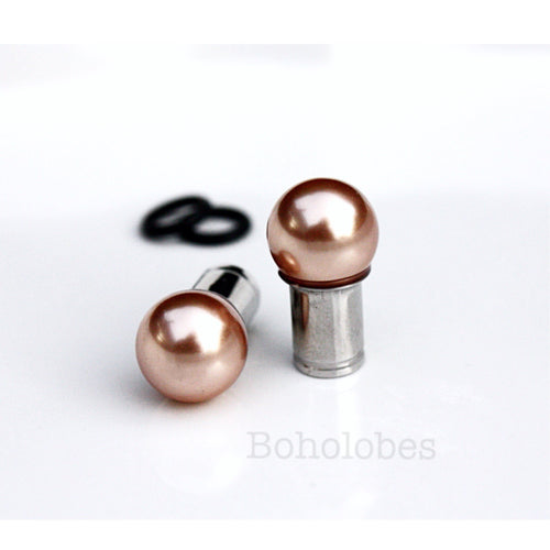 Rose Gold copper color pearl plugs 6mm 8mm 10mm 12mm ball plugs: 14g - 00g