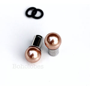 Rose Gold pearl plugs 6mm 8mm 10mm 12mm ball plugs: 14g - 00g