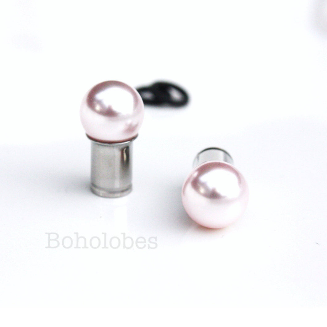 Pink pearl 6mm 8mm 10mm 12mm ball plugs: 14g - 7/16