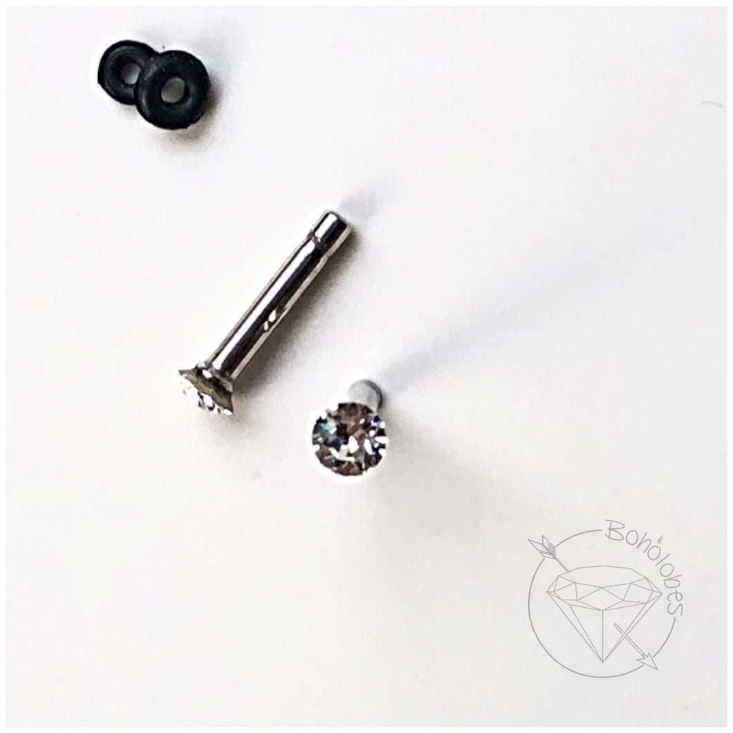 Tiny crystal stainless steel plugs / tunnels for gauges / stretched ears Sizes: 12g, 10g, 8g