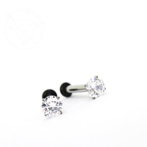 Tiny prong setting crystal stainless steel plugs / tunnels for gauges / stretched ears Sizes: 14g, 12g, 10g, 8g