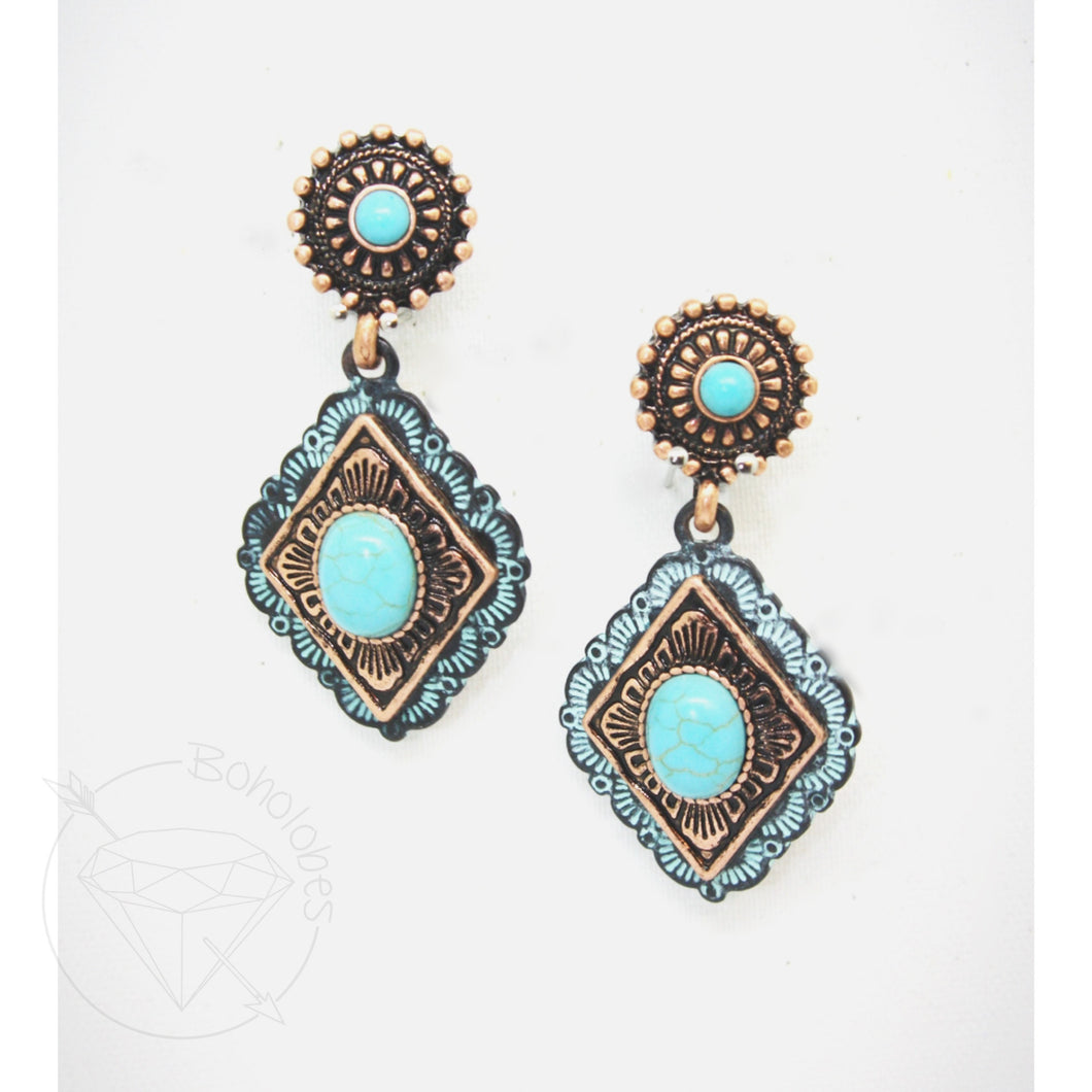 Tribal turquoise and bronze cameo hider plugs  tunnels for gauged stretched ears: 6g 4g 2g 1g 0g 11/32