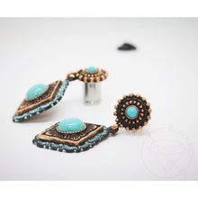 Load image into Gallery viewer, Tribal turquoise and bronze cameo hider plugs  tunnels for gauged stretched ears: 6g 4g 2g 1g 0g 11/32&quot; 00g