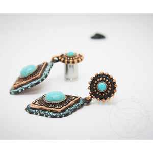 Tribal turquoise and bronze cameo hider plugs  tunnels for gauged stretched ears: 6g 4g 2g 1g 0g 11/32" 00g