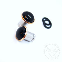 Load image into Gallery viewer, Black Agate cameo hider plugs tunnels for gauged ears:  6g 4g 2g 1g 0g 00g