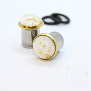 Gold flake black / blue / white cameo hider plugs tunnels for gauged ears: 14g 12g 10g 8g 6g 4g 2g 1g 0g 11/32" 00g 7/16" 1/2"