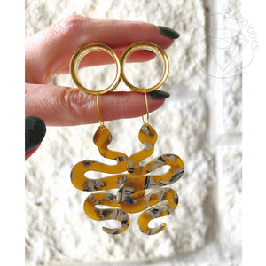 Pair of gold snake python light weight metal dangle earrings