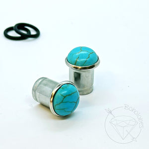 Turquoise cameo hider plugs tunnels for gauged ears:  6g 4g 2g 1g 0g 00g