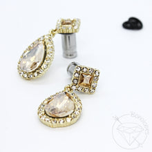 Load image into Gallery viewer, Victorian style gold topaz dangle plugs gauges 6g 4g 2g 1g 0g 11/32&quot; 00g 7/16&quot; 1/2” 4mm 5mm 6mm 7mm 8mm 9mm 10mm 11mm 12mm