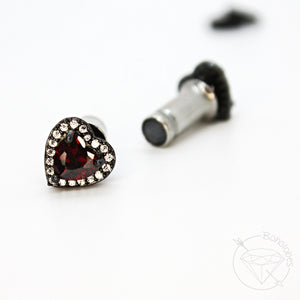 Black rhinestone heart minimalist stud plugs 14g 12g 10g 8g 6g 4g 2g