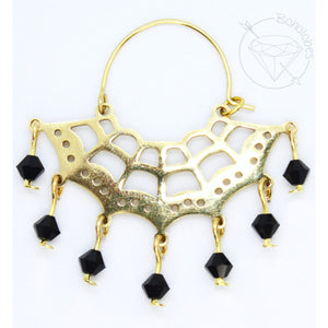 Pair of gold spider web beaded metal dangle earrings